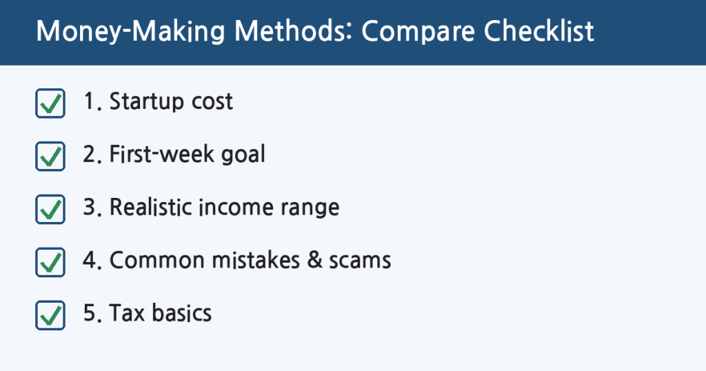 How to Make Money: A 5-Point Checklist to Compare Methods Before You Start (2026)