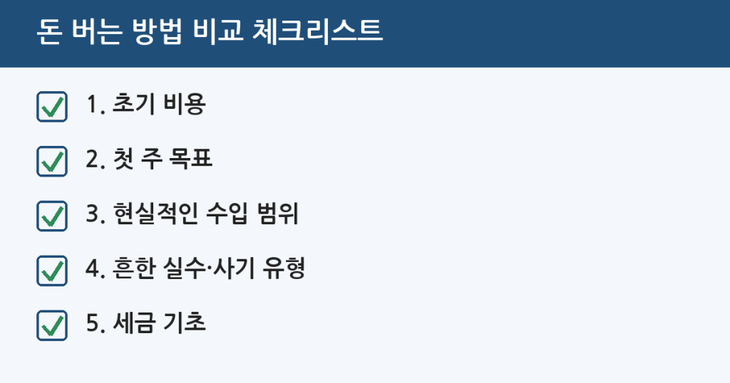 돈 버는 방법 비교 체크리스트: 시작 전에 확인할 5가지 (2026)