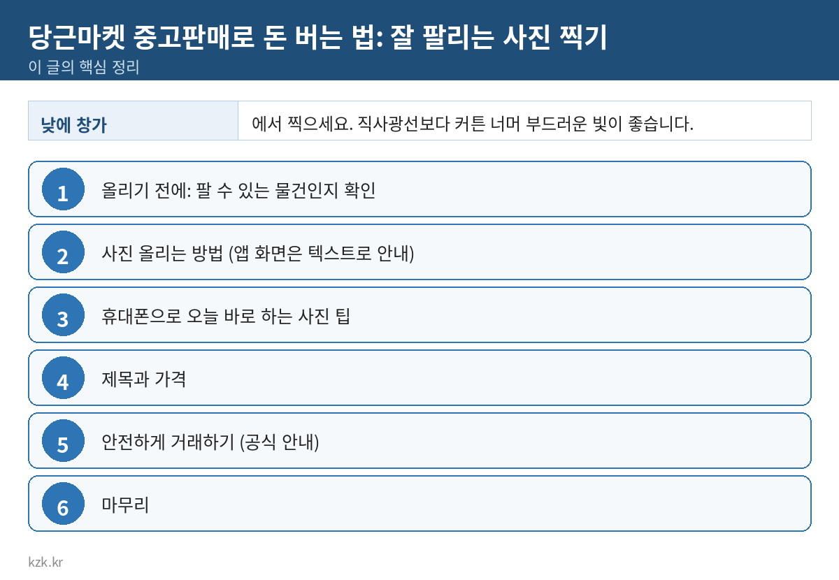 당근마켓 중고판매로 돈 버는 법: 잘 팔리는 사진 찍기 핵심 정리 표