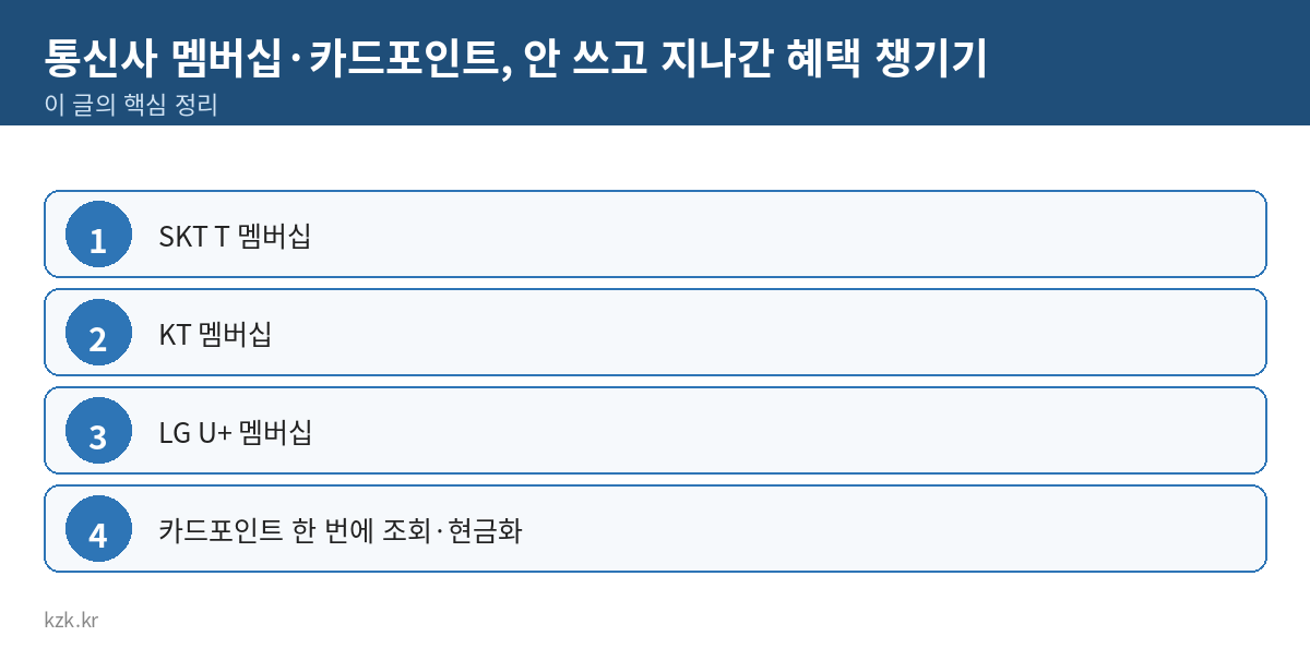 통신사 멤버십·카드포인트, 안 쓰고 지나간 혜택 챙기기 핵심 정리 표