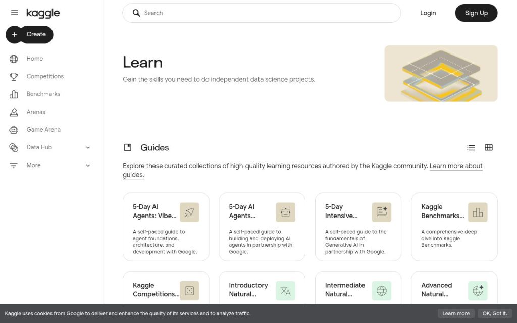 Kaggle Learn 무료 강좌 화면