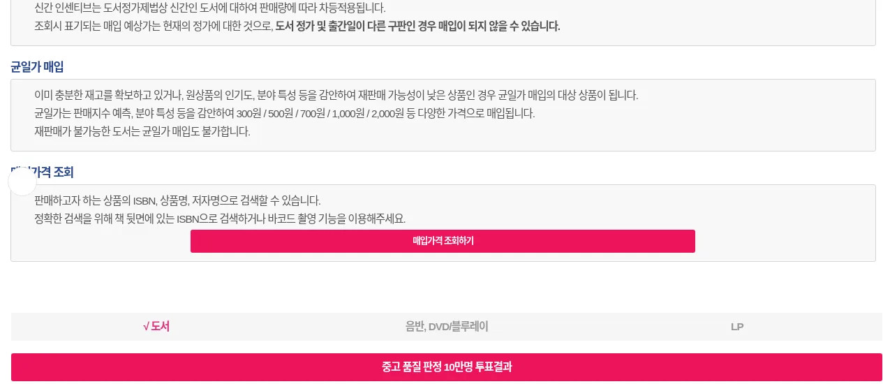 Aladin help: flat-price buyback of 300 to 2,000 won for books with high stock (public page, captured 2026-10-26)
